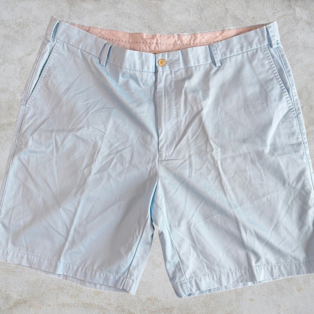 Peter Millar Pima Cotton Shorts Men 42 Flat Front Light Blue Golf Chino Preppy